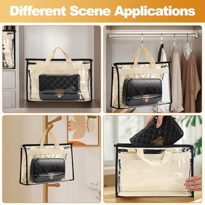 5 Pack Dust Bags for Handbags, Purse Dust Bags, X-Large | Purse Dust Bags with Zipper and Handle, Clear Anti-dust Purse Storage Bag, Hanging Handbags Cover for Closet Hanging Storage
