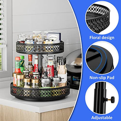 Lazy Susan Organizer 2 Tier - Turntable Spice Rack... (2 Tier Black | Metal)