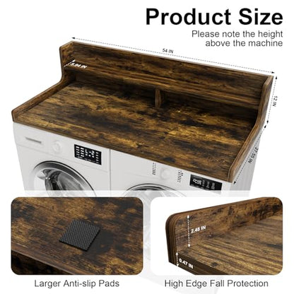 Washer Dryer Countertop, 54" x 27.55" 2-Tier Washer Dryer Topper with Edge, for Laundry Room Organization Rustic Brown