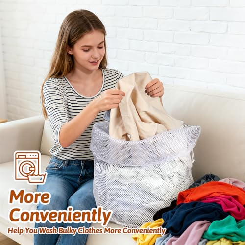 20 Pcs Mesh Laundry Bags Bulk with Drawstring 20 x 24'' White Heavy Duty Mesh Bag Machine Washable Sturdy Large Net Laundry Wash Bag for Dormitory College Apartment Travelling Camping