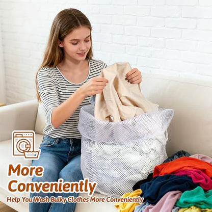 20 Pcs Mesh Laundry Bags Bulk with Drawstring 20 x 24'' White Heavy Duty Mesh Bag Machine Washable Sturdy Large Net Laundry Wash Bag for Dormitory College Apartment Travelling Camping