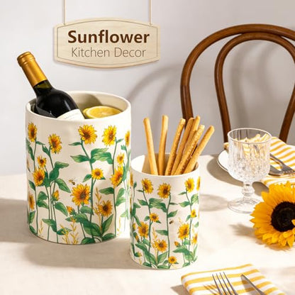 Sunflower Utensil Holder, 7.1"+5.4" Ceramic Utensi... (Yellow | Ceramic)