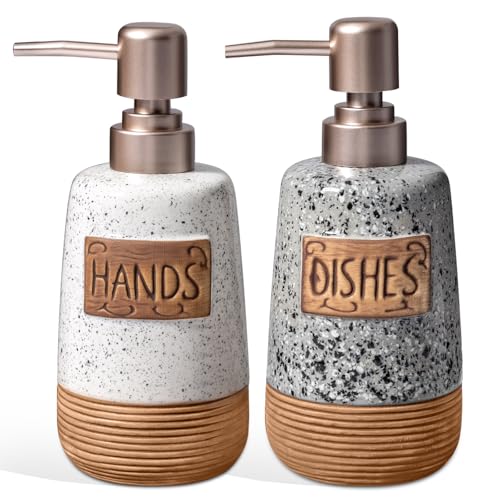 Hand and Dish Soap Dispenser Set, Farmhouse Cerami... (2 Count | Grey+white | Ceramic)