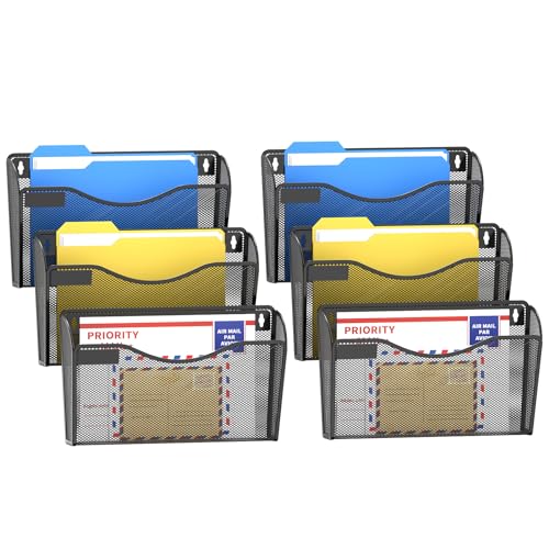 samstar 6 Pack Mesh Wall Mounted File Holder Metal Wall File Pocket Mail Organizer for Office/Home(with Label Panel)