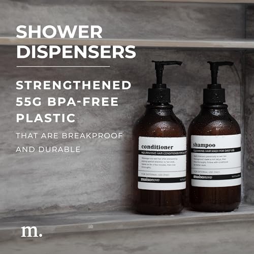 Shampoo and Conditioner Bottles Set of 3 Amber Black – Shower Shampoo Dispenser – Hotel Style Bathroom Upgrade by MaisoNovo