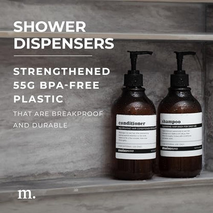 Shampoo and Conditioner Bottles Set of 3 Amber Black – Shower Shampoo Dispenser – Hotel Style Bathroom Upgrade by MaisoNovo