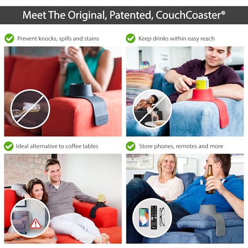 CouchCoaster® - Original & Patented Armrest Couch Cup Holder, Mocha Brown - A Weighted, Silicone, Anti Slip Coaster Stops Spills On Your Sofa, Armchair Or Recliner & Keeps Drinks in Reach