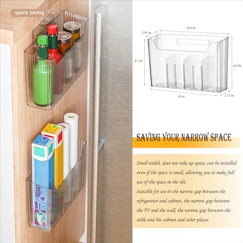 Lae Nuvole Cabinet Door Storage 2-Pack, Clear Adhesive Organizer for Wall | 2.75" Depth, 3 Adjustable Dividers, No-Drill Mount, Renter Friendly, BPA-Free, Holds 15 lbs, for Narrow Space