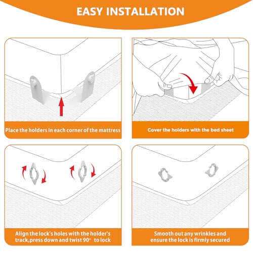 Bed Sheet Holder Corner Straps, Sheet Clips, Metal Material, Non-Slip, Easy to Install, Keep Sheets Firm & Tight All Night, Universal Clips (White)