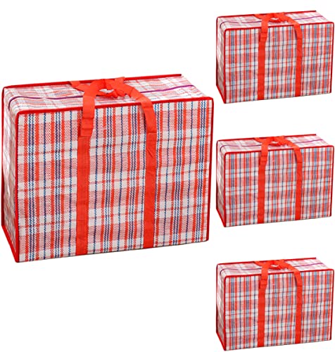 Heavy Duty Extra Large Moving Bags, 168L Oversize Organizer Storage Bags With Durable Zippers for Clothes Comforter Pillow, Waterproof Totes for Carrying Camping Bedding (Set of 4) - Red Checkered