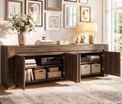 YITAHOME 70 Inch TV Stand with Storage Doors for up to 80" TVs, Dark Walnut | Farmhouse Entertainment Center with Shelves, Media Console Table with Cable Holes for Living Room