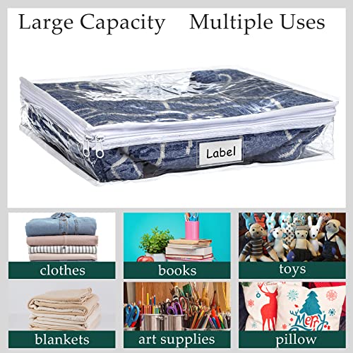 12 Pcs Clear Zippered Storage Bags Pvc Sweater Sheet Organizer Plastic Sheet Storage Sweater Bags With Zipper And Label Pocket Container For Clothes Closet Linen Pillow (14 x 12 x 3 Inch)