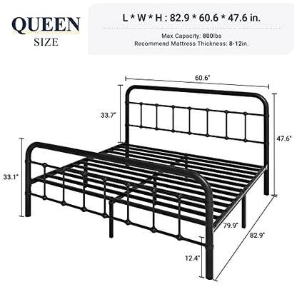 Allewie Queen Metal Bed Frame with Victorian Iron-Art Headboard, Black | Victorian Style Wrought Iron-Art Headboard/Footboard, Easy Assembly, Under Bed Storage, No Box Spring Required