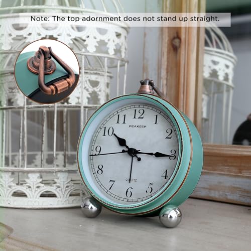 Peakeep 4" Small Battery Operated Antique Retro Analog Alarm Clock | with Contour Lines in Gold for Room Decor, Silent Elegant Bedside Desk Table Gift Clock