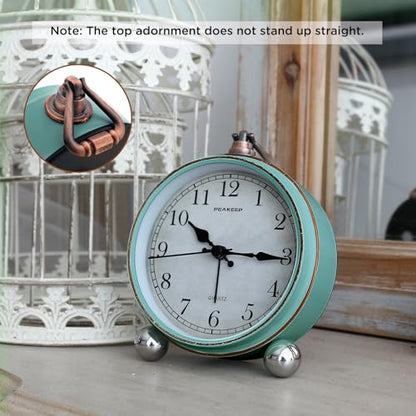 Peakeep 4" Small Battery Operated Antique Retro Analog Alarm Clock | with Contour Lines in Gold for Room Decor, Silent Elegant Bedside Desk Table Gift Clock