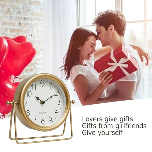 EMAX HOME Vintage Golden Table Clock - Elegant Battery Operated Office, Living Room, and Bedroom Clock with Minimalist Design Gold Table Decor 22x19.5x5.5cm