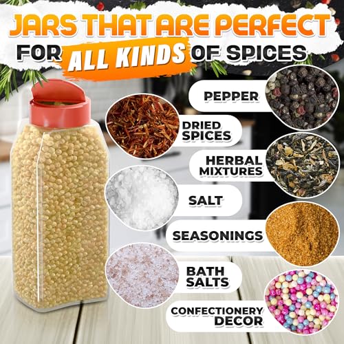 2 Pcs Seasoning Containers, 32 oz, Dual Flip-Top Lids, Plastic | Large Spice Shaker Set; Food-Grade Plastic, Airtight Seal, Wide Mouth; for BBQ Rubs, Bulk Spices, Loose Leaf Tea & Crafts