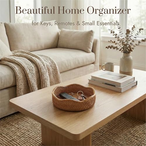 YANGQIHOME Rattan Bread Basket, Round Fruit Baskets, Wicker Storage Bowls, Natural Woven Serving Basket Bowls, Decorative Baskets for Kitchen Counter Organizing