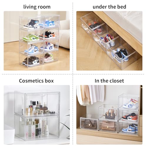 Sneaker Shoe Display Case,Shoe Box with Clear Magnetic Door,Thicken & Sturdy Organizer Containers Stackable,Fit Shoe Size Up to US 14 (X-Large) (X-Large)