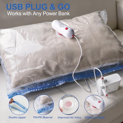 15 Pack Travel Vacuum Storage Bags with USB Pump, Vacuum Packing Seal for Luggage and Suitcase, Space Saver for Clothes and Clothing Travel