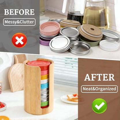 2 Pack Bamboo Mason Jar Lid Organizer for Wide & R... (Silver | Bamboo)