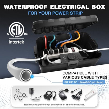 Large Outdoor Electrical Box Waterproof, for Outdoor Plug | 12.5x8.5x5inch, IP54 Extension Cord Cover Weatherproof, Protect Outlet, Socket, Power Strip, Holiday Light Decoration, Black