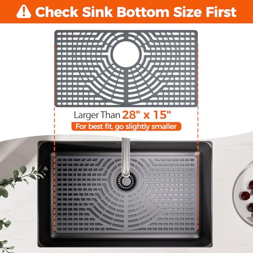 Snuggery Silicone Sink Protector for Kitchen Sink, 28"x15" Rear Drain | Scratch protection, cushions fragile dishes and glassware, dishwasher safe, food-grade silicone, 446°F heat resistant
