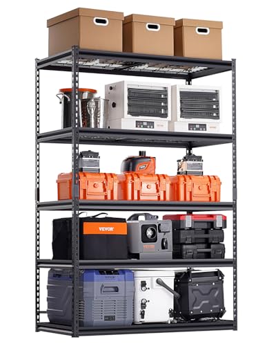VEVOR Storage Shelves, 3000 lbs, 5 Tier Heavy Duty Garage Shelving, 24" D x 48" W x 72" H Adjustable Metal Shelves for Industrial Shelving Unit Utility Shelf, for Kitchen, Warehouse, Basement, Black
