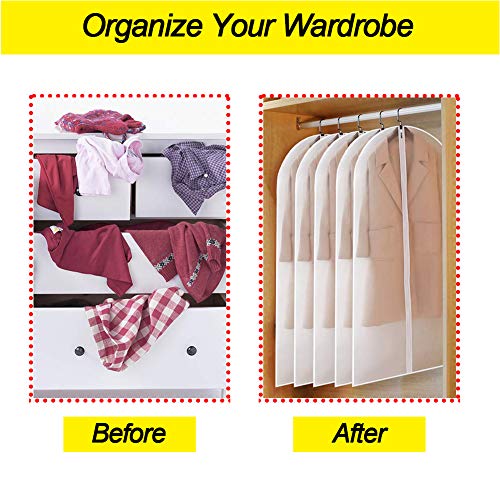 Suit Bags for Closet Storage Garment Bag 24''X40'' Clear Garment Bags for Hanging Clothes (Set of 6) Plastic Waterproof Suit Cover Bag with Zipper for Coats, Jackets, Shirts