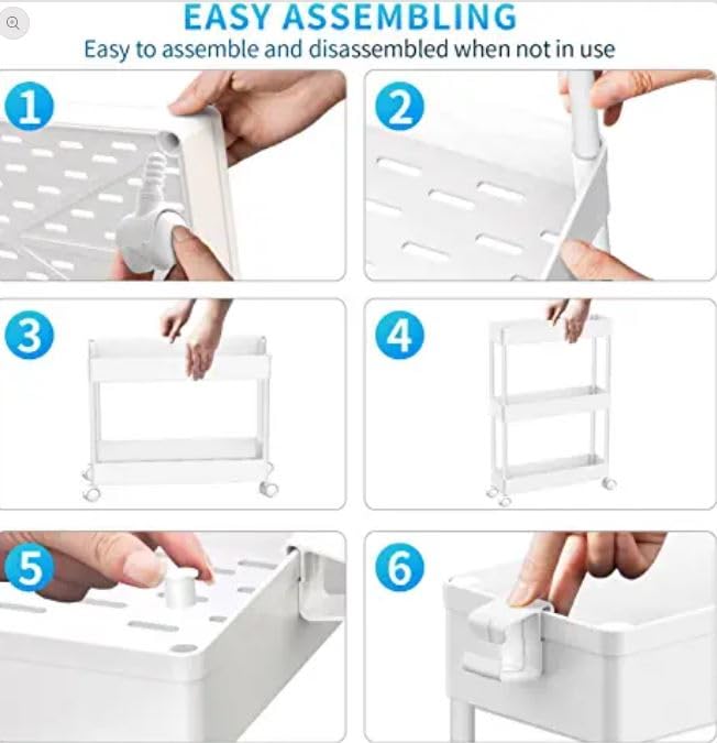 SPACEKEEPER Slim Rolling Storage Cart, 3 Tier Bathroom Cart Organizer,White | Narrow Rolling Cart with Wheels for Kitchen Office Bathroom Laundry Room,Mobile Utility Cart for Craft Art Makeup Nail Polish