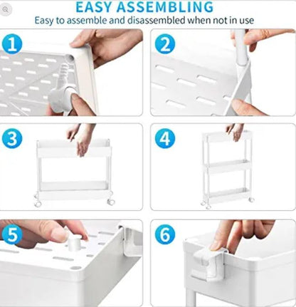 SPACEKEEPER Slim Rolling Storage Cart, 3 Tier Bathroom Cart Organizer,White | Narrow Rolling Cart with Wheels for Kitchen Office Bathroom Laundry Room,Mobile Utility Cart for Craft Art Makeup Nail Polish