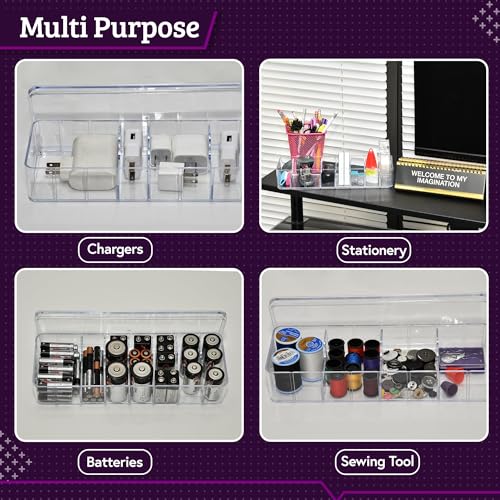 Set of 3 Cable Organizer Box W/Labels - Charger Box, Stackable W/Lids-Cord Organizer Junk Drawer- Cord Storage Box for Desk -Cable Organizer case, Multiuse Organizer