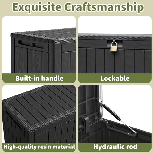 Outdoor Storage Box, 100 Gallon Waterproof Lockable Deck Box | Resin Storage Bin for Patio Furniture Cushions, Garden Tools, Pool Supplies Organization, Indoor & Outdoor Use