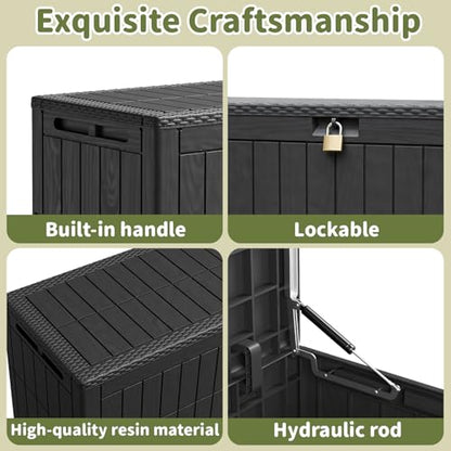 Outdoor Storage Box, 100 Gallon Waterproof Lockable Deck Box | Resin Storage Bin for Patio Furniture Cushions, Garden Tools, Pool Supplies Organization, Indoor & Outdoor Use