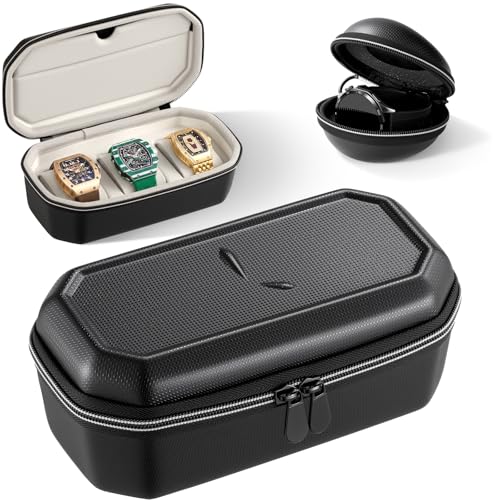 Watch Travel Case, Storage Watch Box for Men (3 Slots +Single) | 3 Slots Watch Cases, Single Watch Case, EVA Hard Shell, Zippered Organizer, Suitable for Wristwatches and Smart Watches
