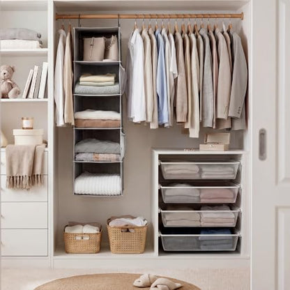 StorageWorks Hanging Closet Organizer, 5-Shelf Hanging Shelves with 2 Hooks, Foldable Space-Saving Design, Closet Organizers and Storage for Bedroom, Dorm, Locker, Gray