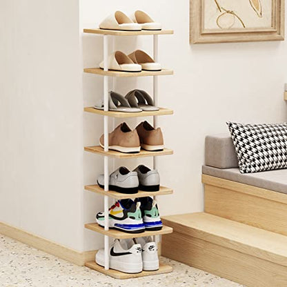 Shoe Rack Storage Vertical Narrow Shoe Organizer Shelf 7 Tier | Metal Slim Shelf,Modern Minimalist Free Standing Shoe Tower, Saving Space for Closet,Entryway,Bedroom,White