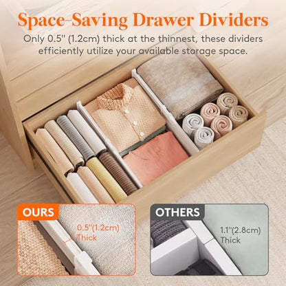 Lifewit 8" Tall Drawer Dividers, Adjustable Deep Drawer Organizer Clothes | 4 Pack 13.8"-22.2" Expandable White Plastic Separators for Dresser, Kitchen, Cabinet, Closet, Office Organization & Storage