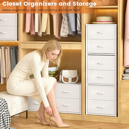 3-Pack Stackable Storage Drawers (6 Drawers Total), White Closet Organizer for Clothes, Stackable Drawer Dresser for Closet, Stackable Drawers for Bedroom, Living Room, Pantry, Under Bed