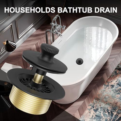 Bathtub Drain Stopper Tub Trim Set with Two-Hole Overflow Faceplate | 11.5/16 UNC Tub Drain Hair Catcher, Premium Brass Lift and Turn Twist Tub Drains Replacement Trim Kit, Matte Black