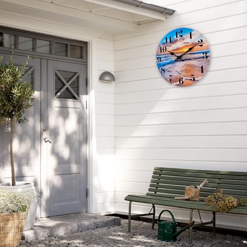 Beach Wall Clock Indoor Outdoor Sunset Waterproof Wall Clock Decor for Patio Pool Garden (12Inch,Coastal Theme)
