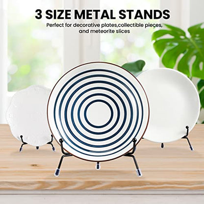 18 Pcs Anti Slip Plate Stands for Display, Black Iron Easel Plate Holder Picture Frame Holder Stand for Display Decorative Photo Tabletop Artwork(4, 6, 8 Inch)