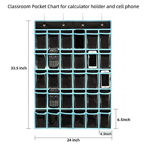 KEEPJOY Classroom Pocket Chart Organizer,Cell Phones Calculator Holder for Classroom Storage, Hanging Wall Door Calculator Phone Caddy for Classroom. (30 Pockets-Black)
