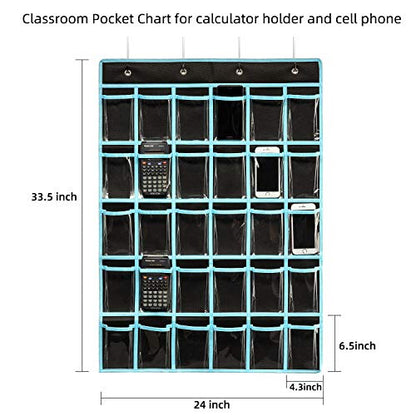 KEEPJOY Classroom Pocket Chart Organizer,Cell Phones Calculator Holder for Classroom Storage, Hanging Wall Door Calculator Phone Caddy for Classroom. (30 Pockets-Black)