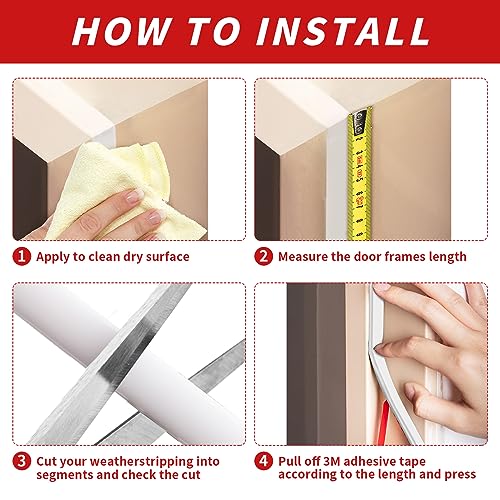 50 Feet D-Shape Rubber Weather Stripping Door Seal Strip, Self-Adhesive Backing Door Weatherstripping for Door Frame Insulation Large Gap, Easy Cut to Size with Tailor Scissors(White)