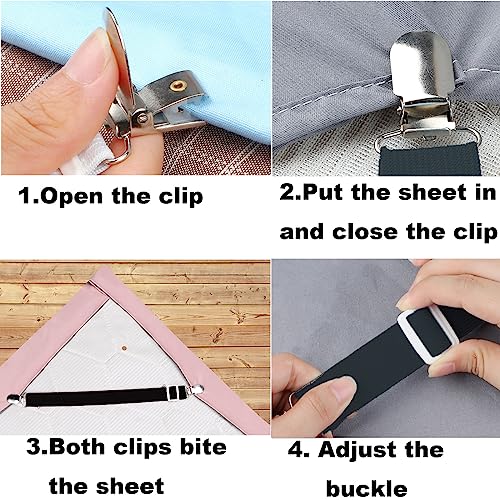 10 pcs Adjustable Bed Sheet Straps,Bed Sheet Clips, Elastic Bed Fitted Sheet Holder from 14 to 47 Inch,Couch/Sofa Cover Straps,Sheet Fastener Suspenders,Fitted Sheet Straps Clips,White