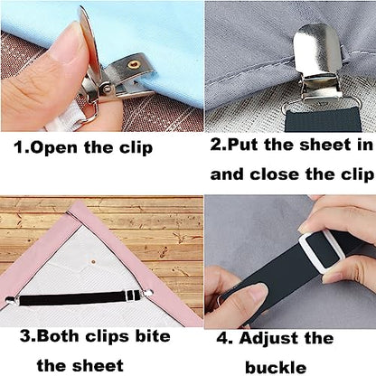 10 pcs Adjustable Bed Sheet Straps,Bed Sheet Clips, Elastic Bed Fitted Sheet Holder from 14 to 47 Inch,Couch/Sofa Cover Straps,Sheet Fastener Suspenders,Fitted Sheet Straps Clips,White
