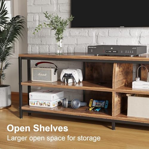 MUTUN Corner TV Stand with Power Outlet, Corner Entertainment Center for 32 43 50 55 60 Inch TV, Industrial Media Console Table for Living Room Bedroom, 55 Inch, Rustic Brown