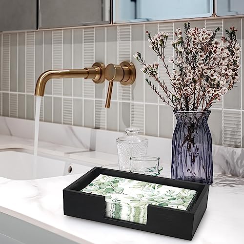 Black Wooden Napkin Holder for Bathroom Paper Hand Guest Towels Holder Tray | Cocktail Table Napkins Holder Flat Wood Paper Towel Holder Countertop Guest Bathroom Decor Disposable Face Towel Holder