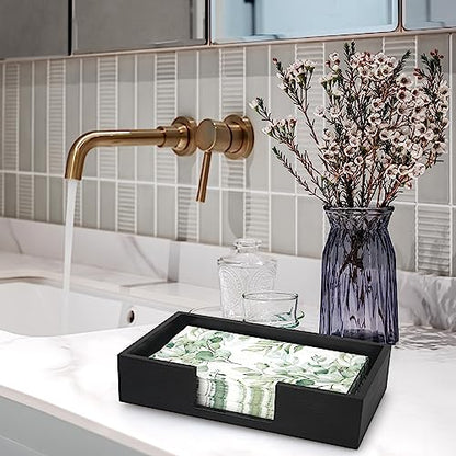 Black Wooden Napkin Holder for Bathroom Paper Hand Guest Towels Holder Tray | Cocktail Table Napkins Holder Flat Wood Paper Towel Holder Countertop Guest Bathroom Decor Disposable Face Towel Holder